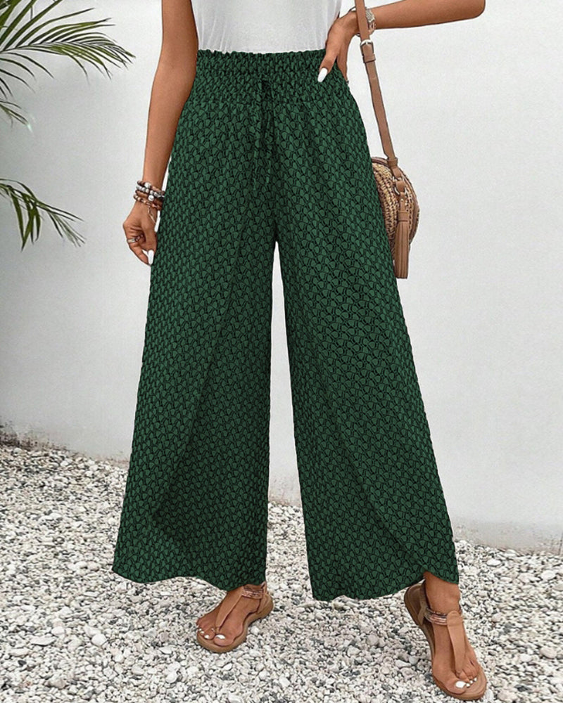 Women’s Wide-Leg Palazzo Pants | Geometric Print | Elastic Waistband & Pockets | Comfortable Fit