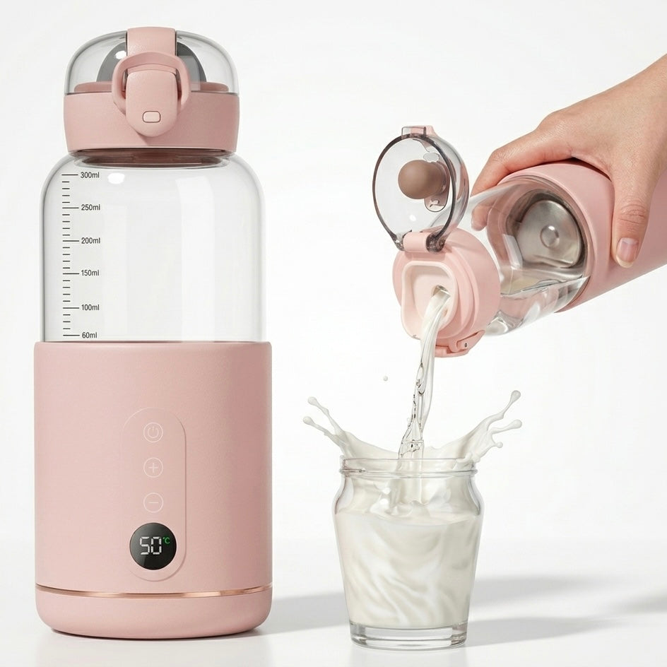 USB Baby Bottle Heating Device - 300ml Borosilicate Glass, 37–55°C, LED Display, 8 Hour