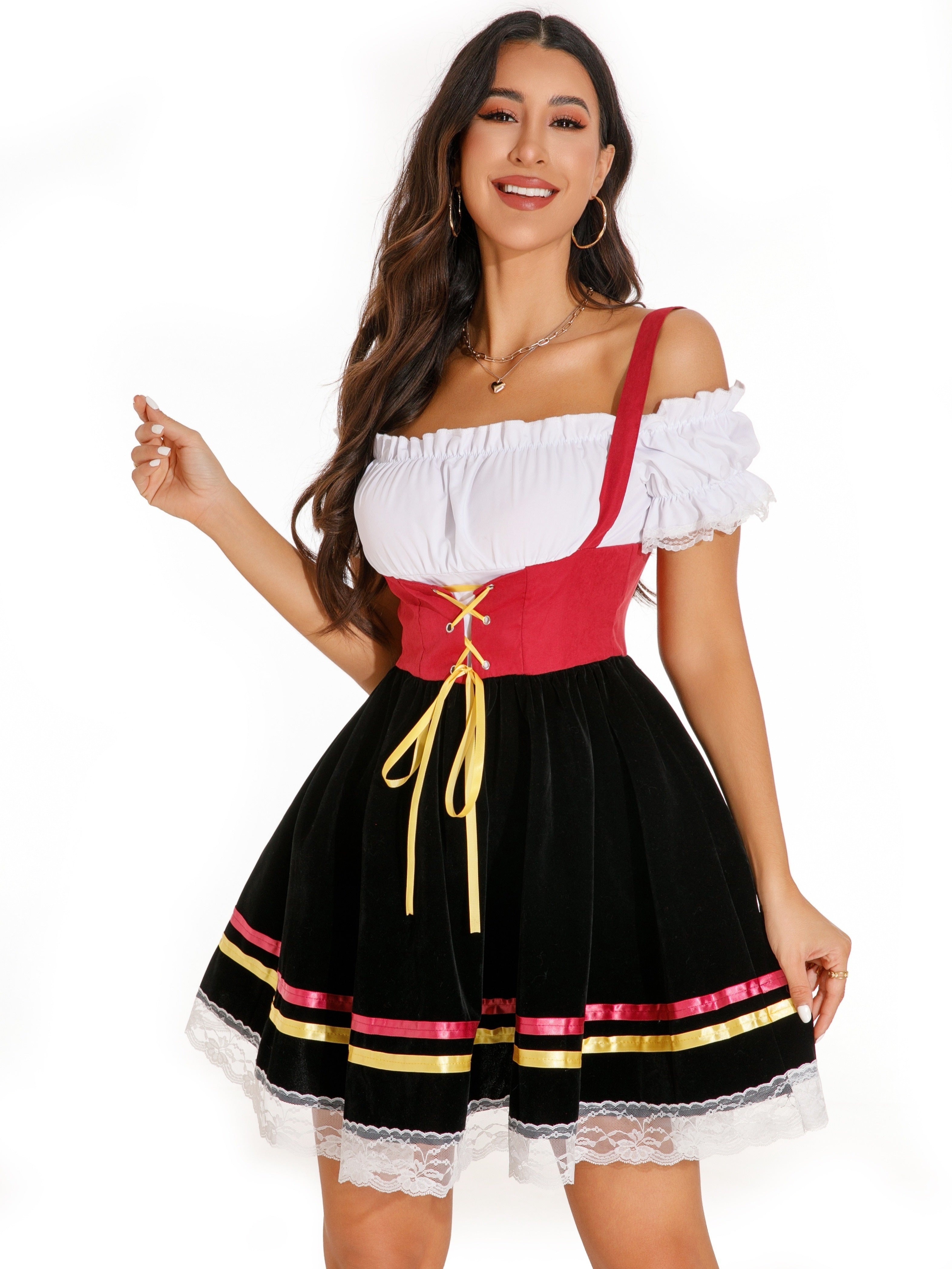 Women's Bavarian Dirndl Dress with Lace-Up Corset for Oktoberfest
