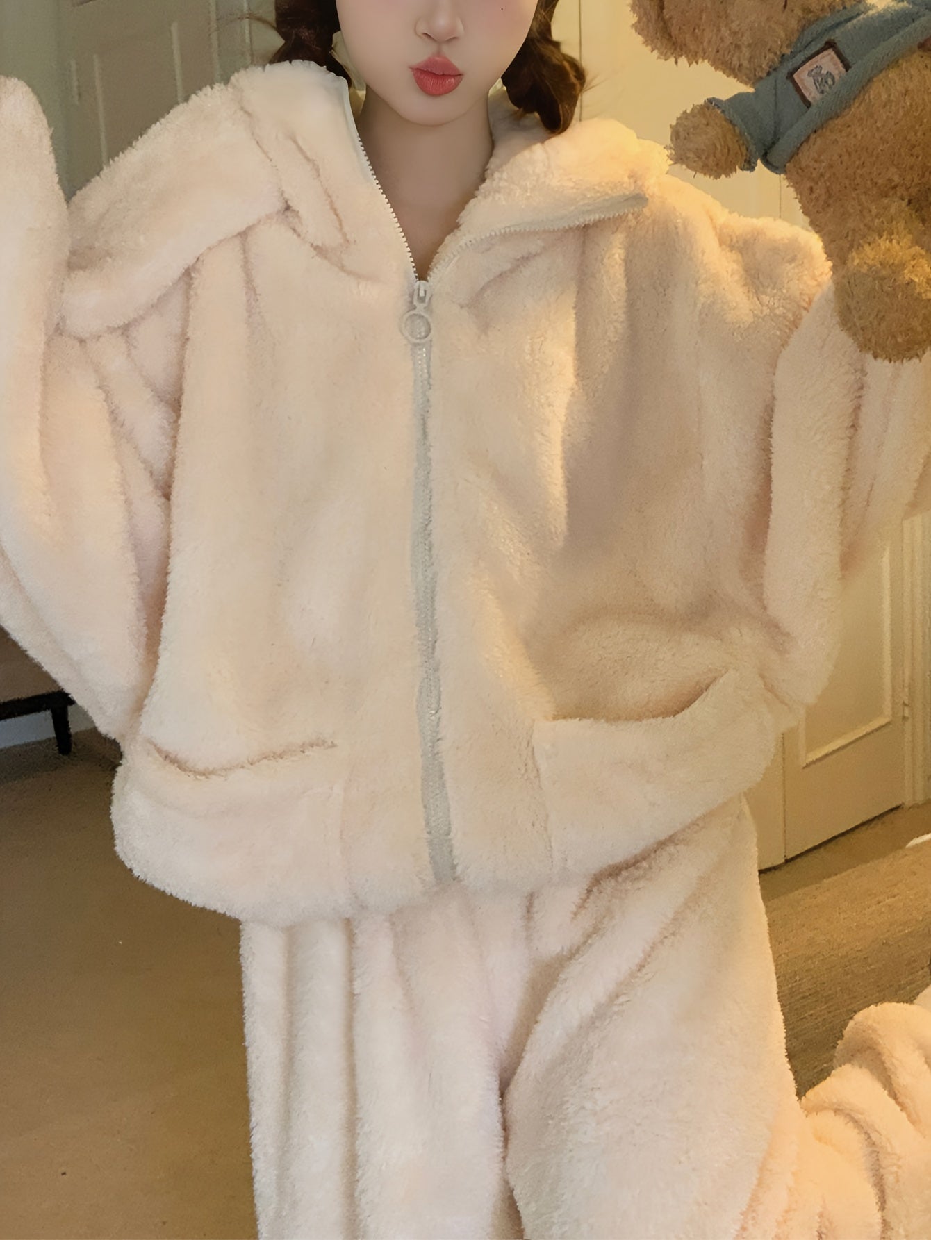 Women's Fleece Pajama Set | Hooded | Ultra Soft Warmth | Polyester