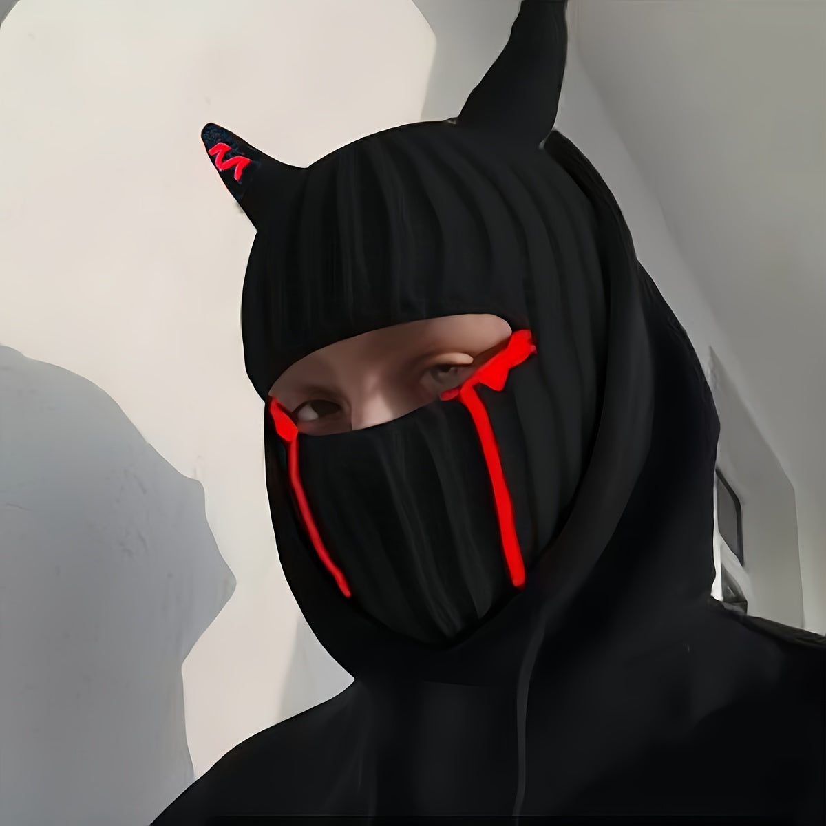 Halloween Horned Blood-Stained Mask with Comfortable Stretchy Beanie Fit