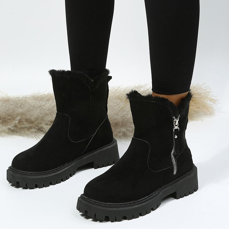 Women’s Winter Boots | Fur-Lined Suede with Side Zipper | Deep Tread Sole for Traction | Water Resistant