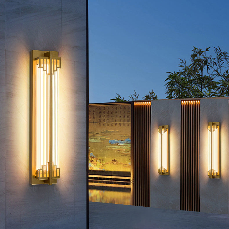 Taavita Traditional Chinese Waterproof Rectangular Stainless Steel Glass LED Wall Sconce Lamp for Outdoor Patio