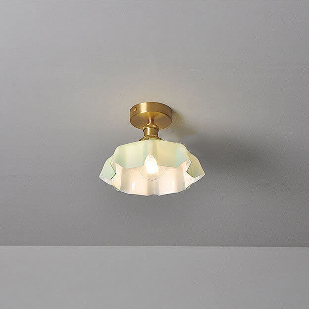 Taavita Vintage Ceiling Light in Cream Glass with Copper Flower Pattern