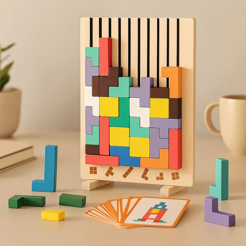 Tetris-Inspired Wooden Puzzle Board – Ideal Desk Brain Teaser