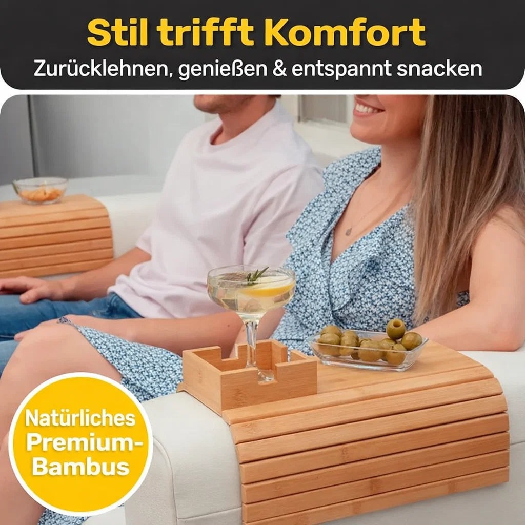 Eco-Friendly Bamboo Tray for Sofa - Cup and Snack Holder