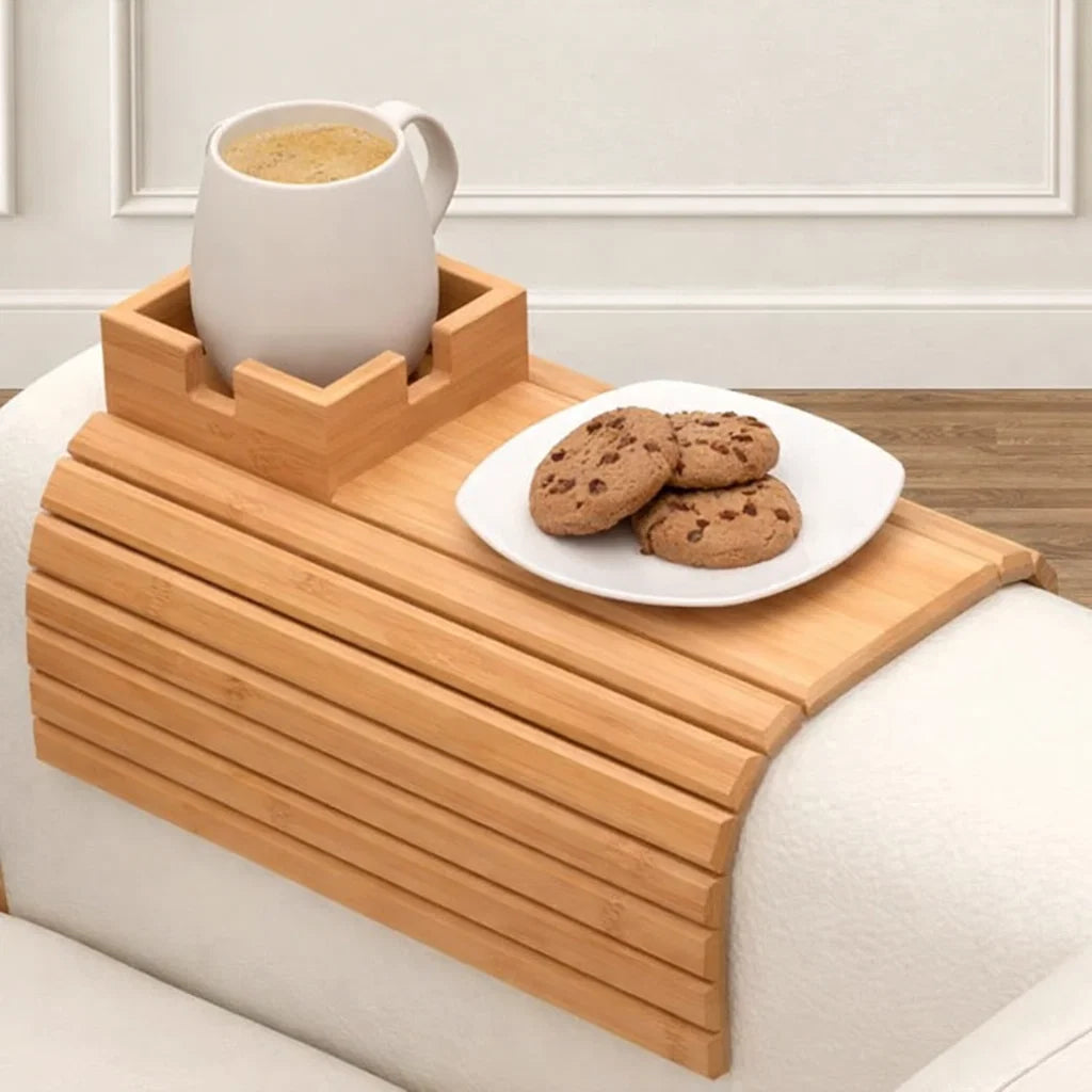 Eco-Friendly Bamboo Tray for Sofa - Cup and Snack Holder
