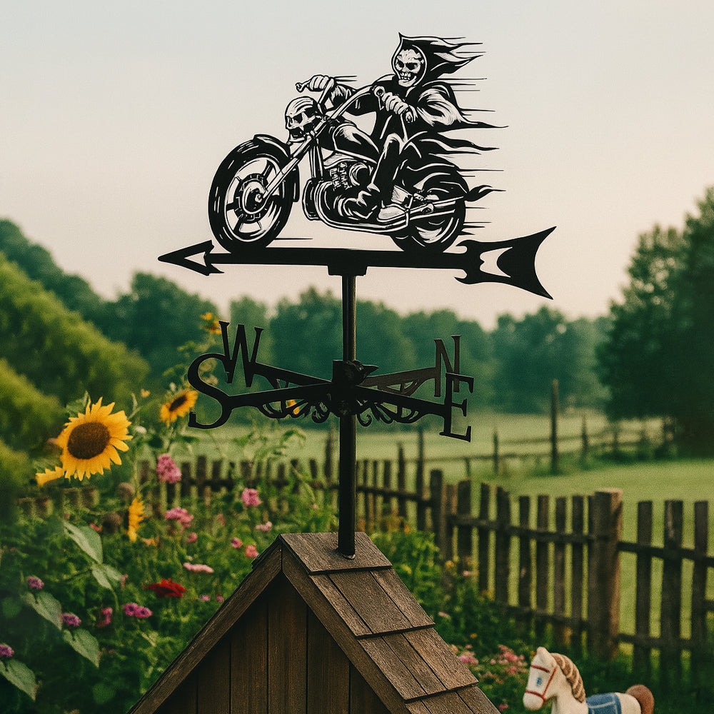 Skull Motorcycle Halloween Weathervane Stainless Steel Outdoor Decor