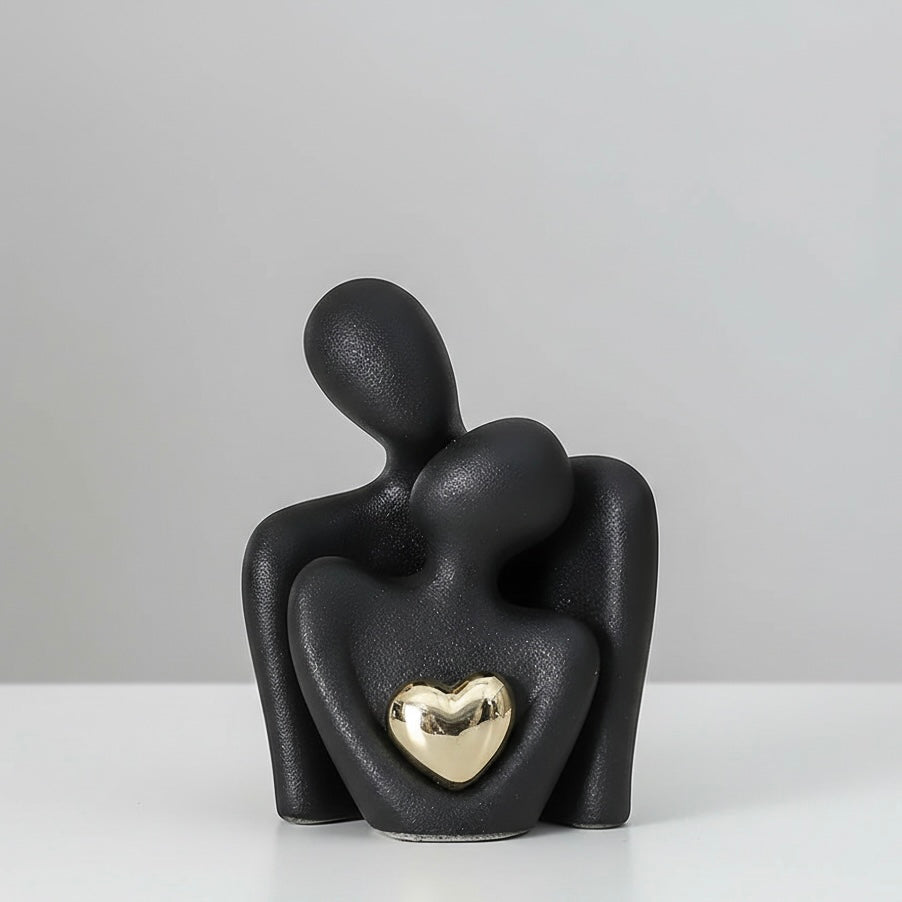 Abstract Couple Figurine with Golden Heart - Timeless Love Design