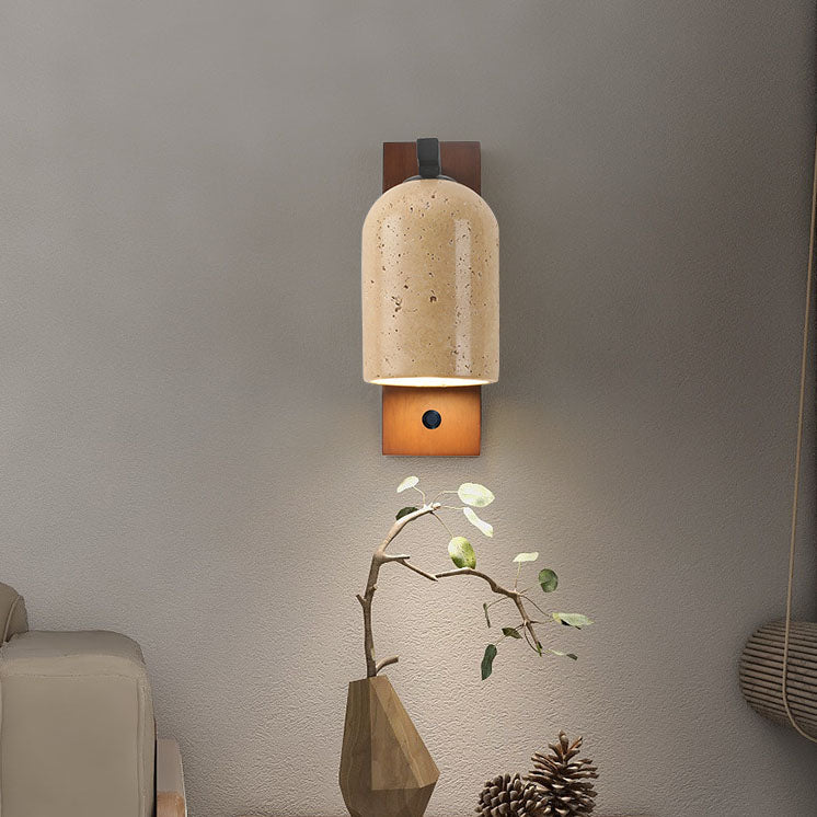 Taavita Vintage Stone Cylinder Wall Light Lamp with Wooden Base 1-Light