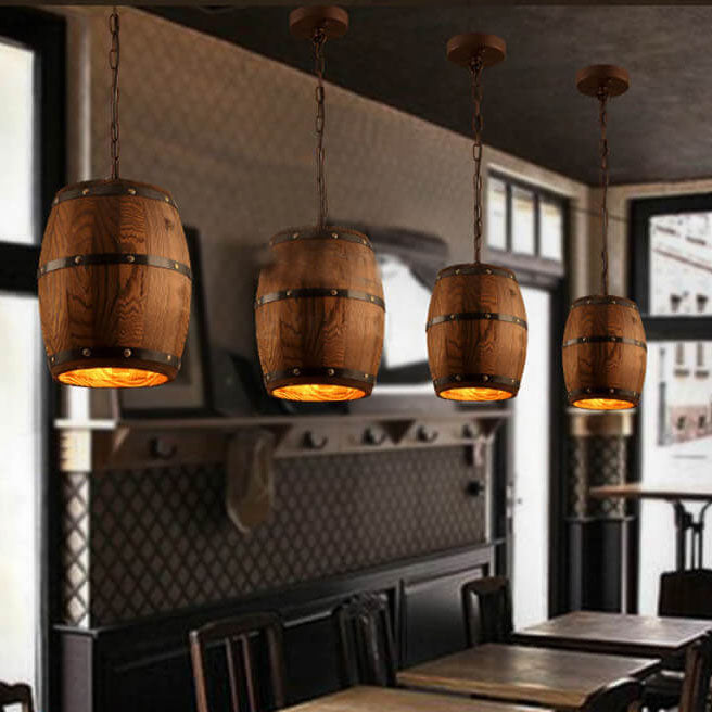 Taavita Vintage Wood Wine Barrel 1-Light Pendant Light - Single Barrel Light