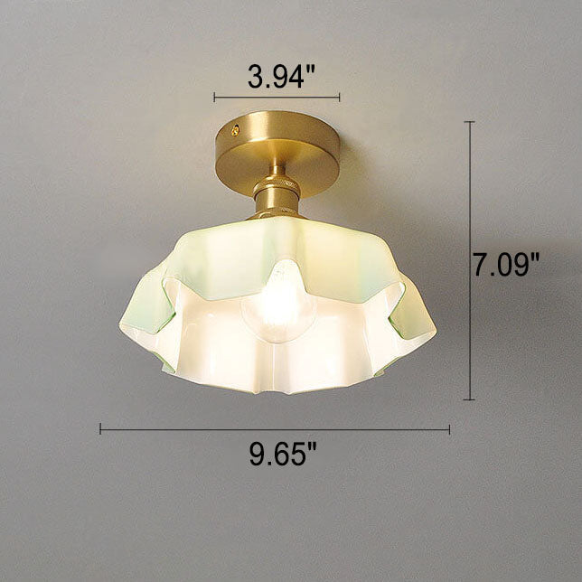 Taavita Vintage Ceiling Light in Cream Glass with Copper Flower Pattern