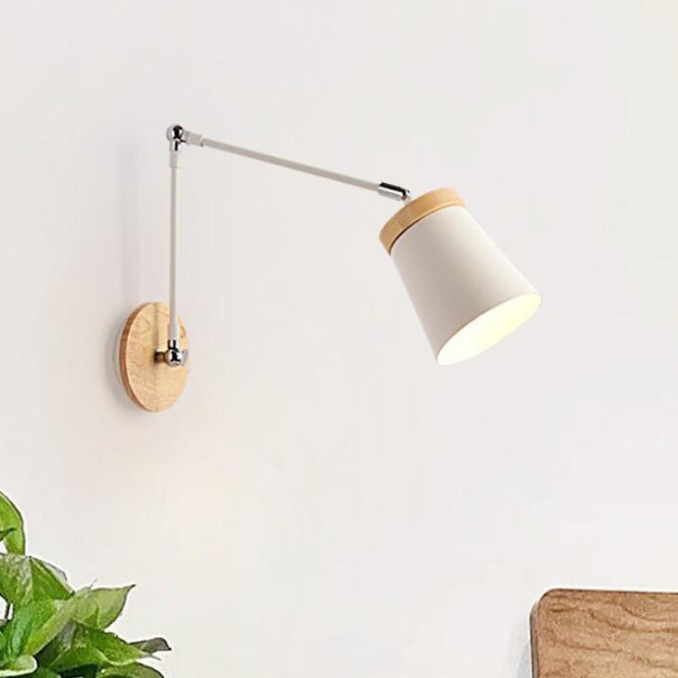Contemporary Taavita Solid Wood Iron Cylinder Shade 1-Light Wall Lamp for Bedroom – White/Black