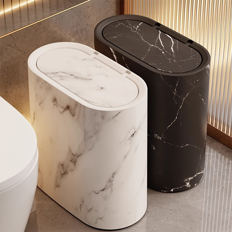 Elegant Marble Design Waste Bin | Chic Kitchen & Bath Can with Lid