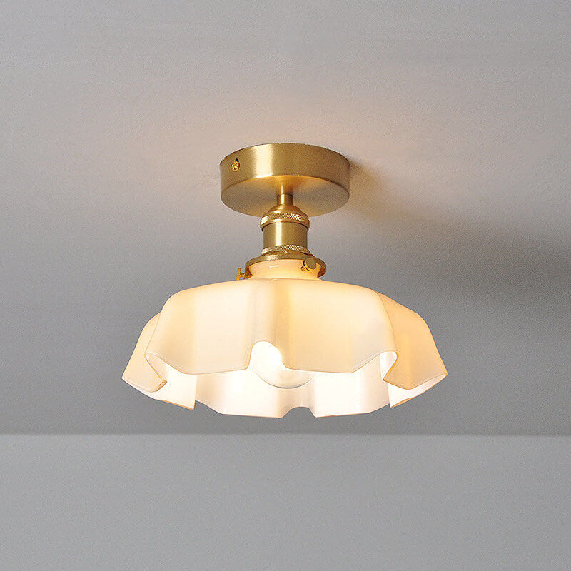 Taavita Vintage Ceiling Light in Cream Glass with Copper Flower Pattern