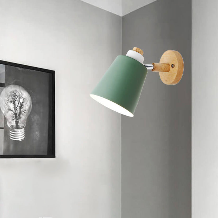 Minimalistic Taavita Barrel Shade Wooden Chassis Plug 1-Light Wall Lamp
