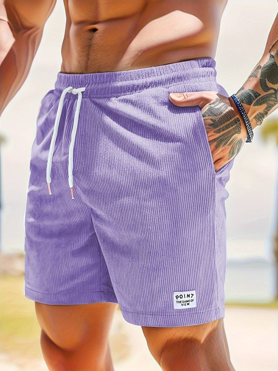 Men's Swim Shorts | Corduroy-Textured Fabric | Elastic Waistband & Side Pockets | Durable Comfort