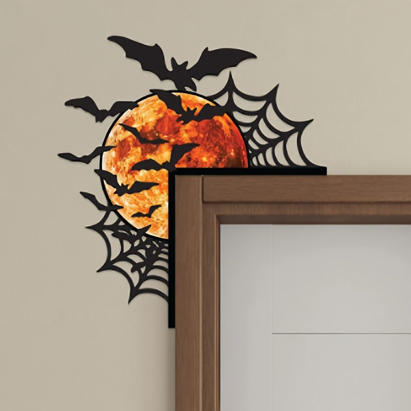 Halloween Metal Corner Decor with Spider Webs and Bats – Spooky Seasonal Accent