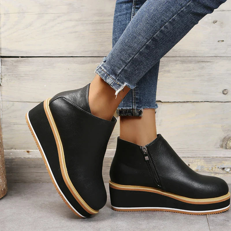 Women's Leather Ankle Boots | Platform Sole & Side Zipper | Genuine Leather | Comfortable Fit