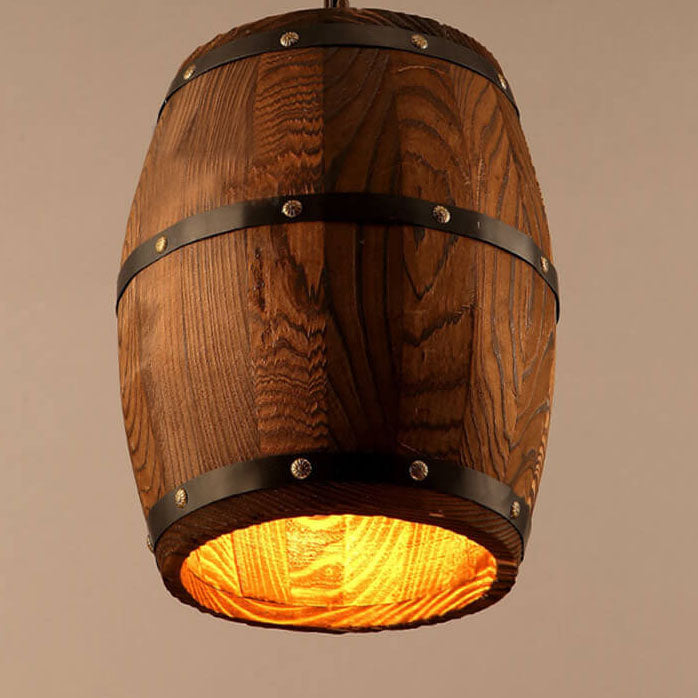 Taavita Vintage Wood Wine Barrel 1-Light Pendant Light - Single Barrel Light