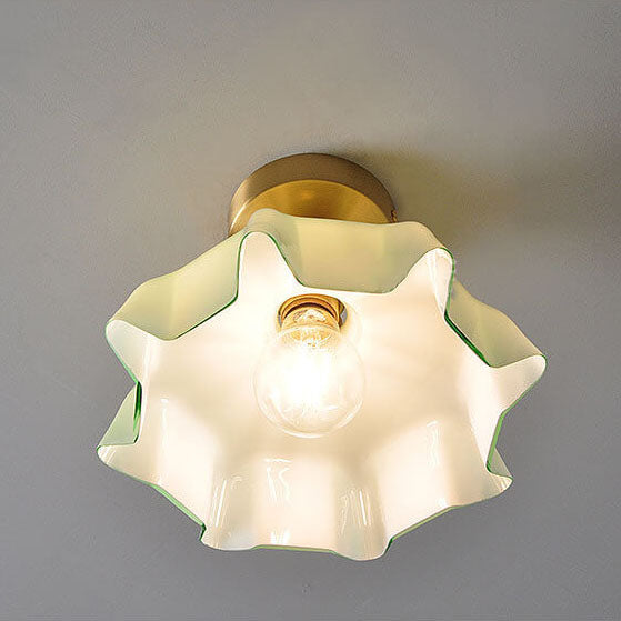 Taavita Vintage Ceiling Light in Cream Glass with Copper Flower Pattern