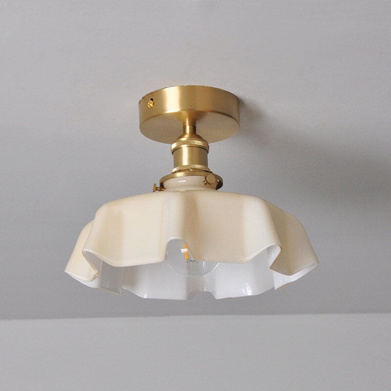 Taavita Vintage Ceiling Light in Cream Glass with Copper Flower Pattern