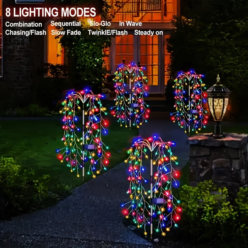 Solar-Powered Outdoor LED Willow String Lights Multicolor Glow for Halloween