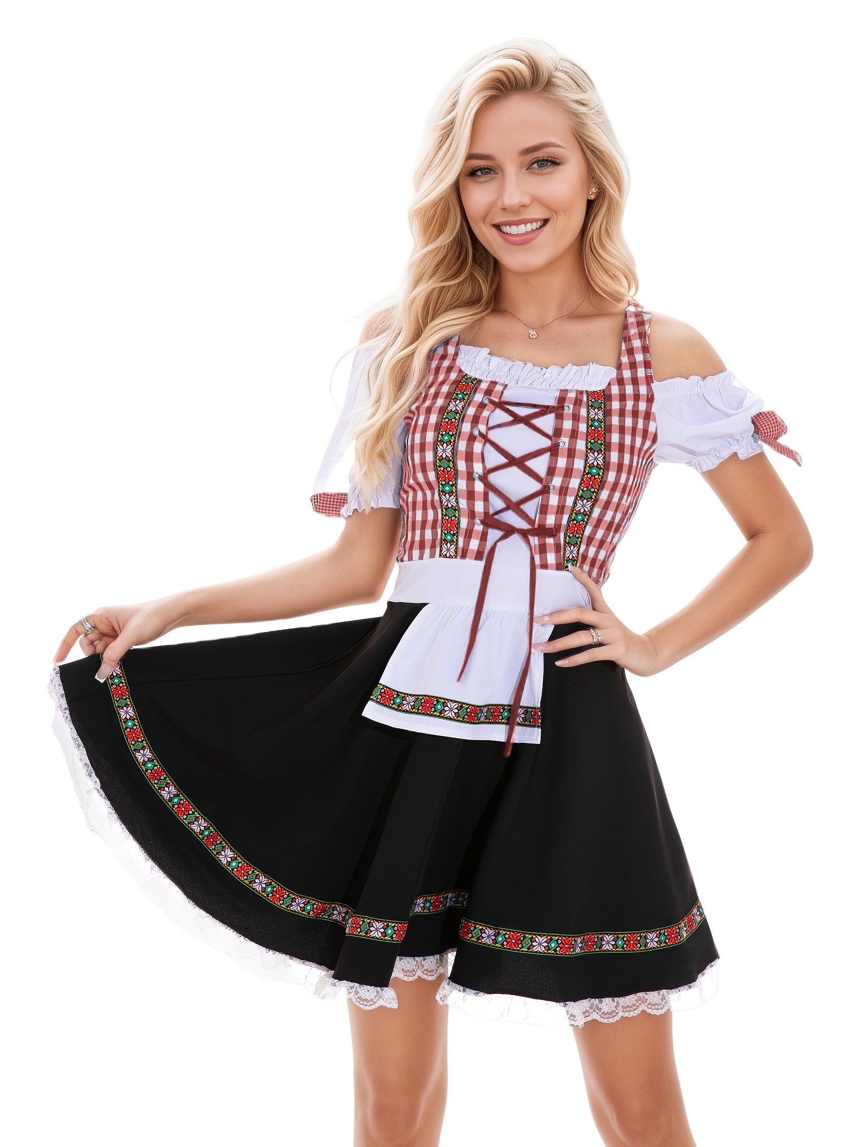 Women's Off-Shoulder Bavarian Dress with Floral Accents for Oktoberfest