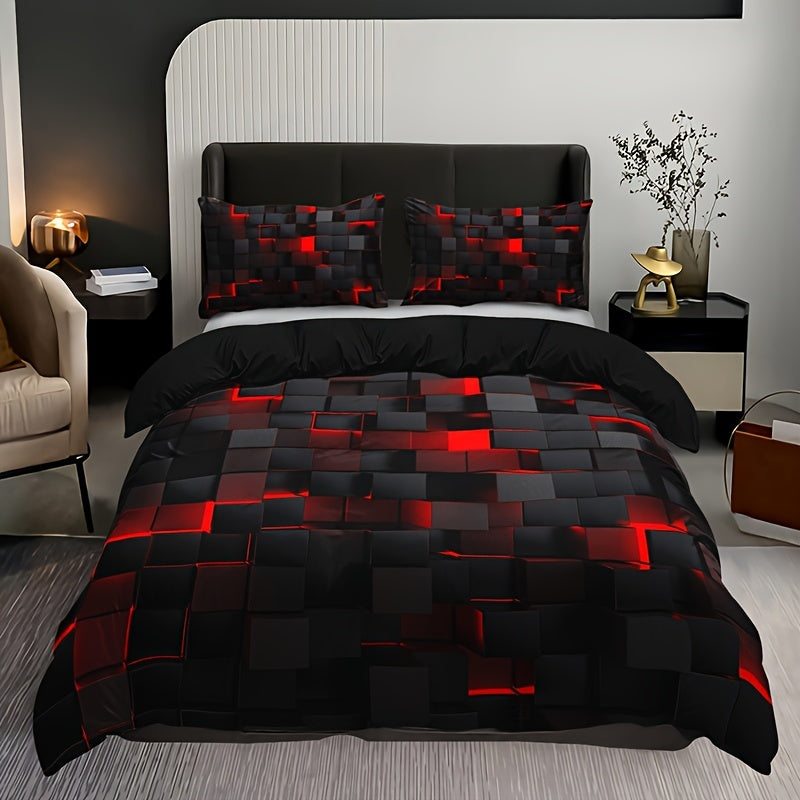 Duvet Cover Set | 3D Plaid Design | Soft Durable Comfort | Polyester