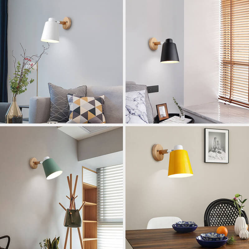 Taavita, minimalistic, monochrome, single-flame wall lamp made of iron and wood