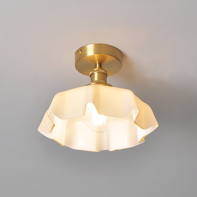 Taavita Vintage Ceiling Light in Cream Glass with Copper Flower Pattern