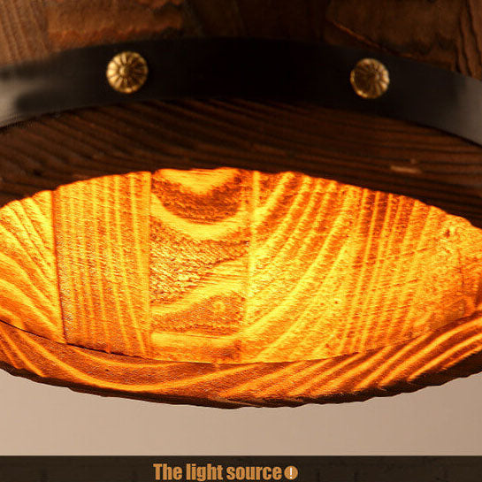 Taavita Vintage Wood Wine Barrel 1-Light Pendant Light - Single Barrel Light