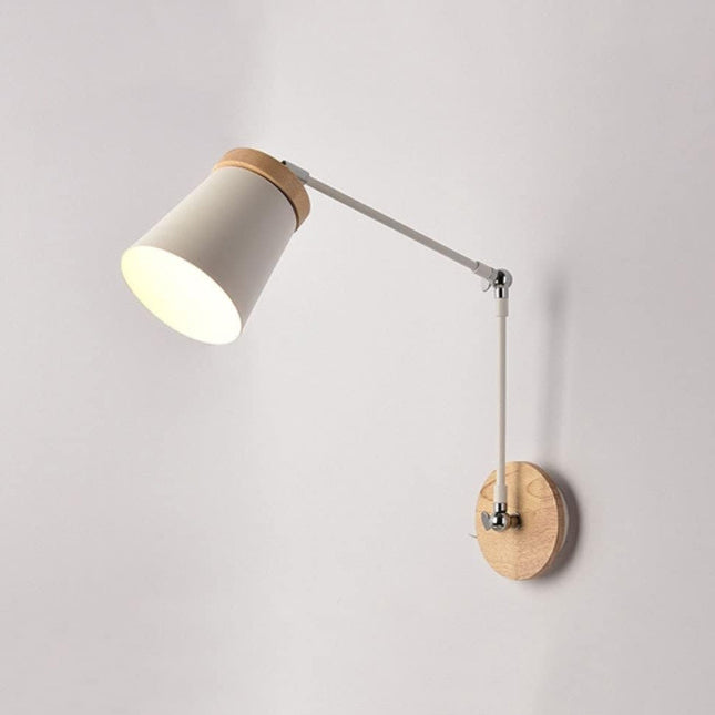 Contemporary Taavita Solid Wood Iron Cylinder Shade 1-Light Wall Lamp for Bedroom – White/Black