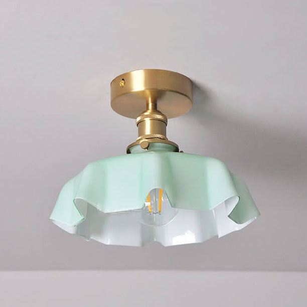 Taavita Vintage Ceiling Light in Cream Glass with Copper Flower Pattern