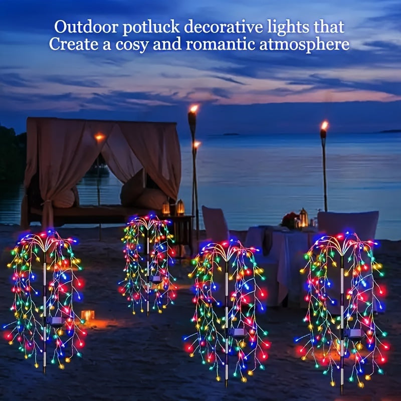 Solar-Powered Outdoor LED Willow String Lights Multicolor Glow for Halloween