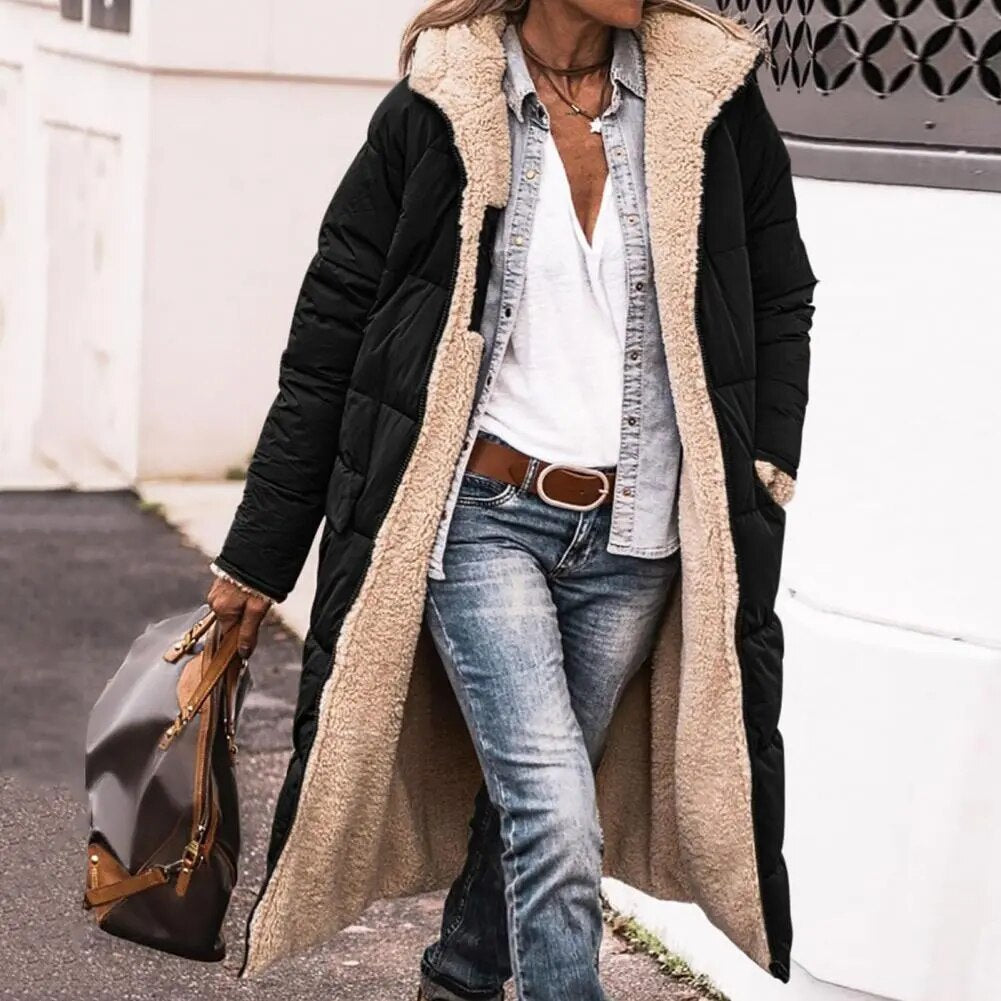 Women’s Reversible Long Puffer Jacket | Sherpa Lining & Quilted Design | High-Quality Fabric | Cozy Warmth