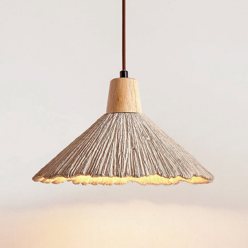 Erlen Ceiling Light — Textured Cement Shade with Natural Wood Accents