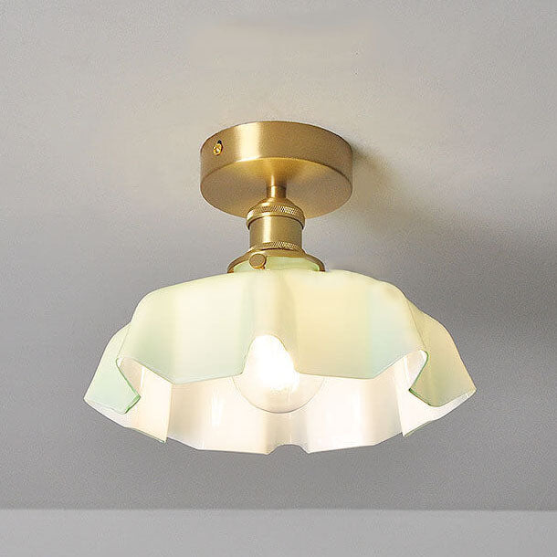 Taavita Vintage Ceiling Light in Cream Glass with Copper Flower Pattern