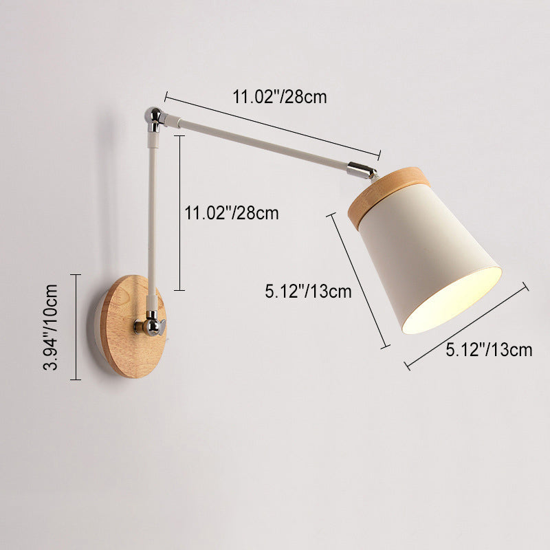 Contemporary Taavita Solid Wood Iron Cylinder Shade 1-Light Wall Lamp for Bedroom – White/Black