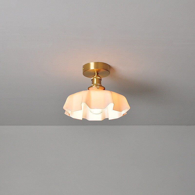 Taavita Vintage Ceiling Light in Cream Glass with Copper Flower Pattern