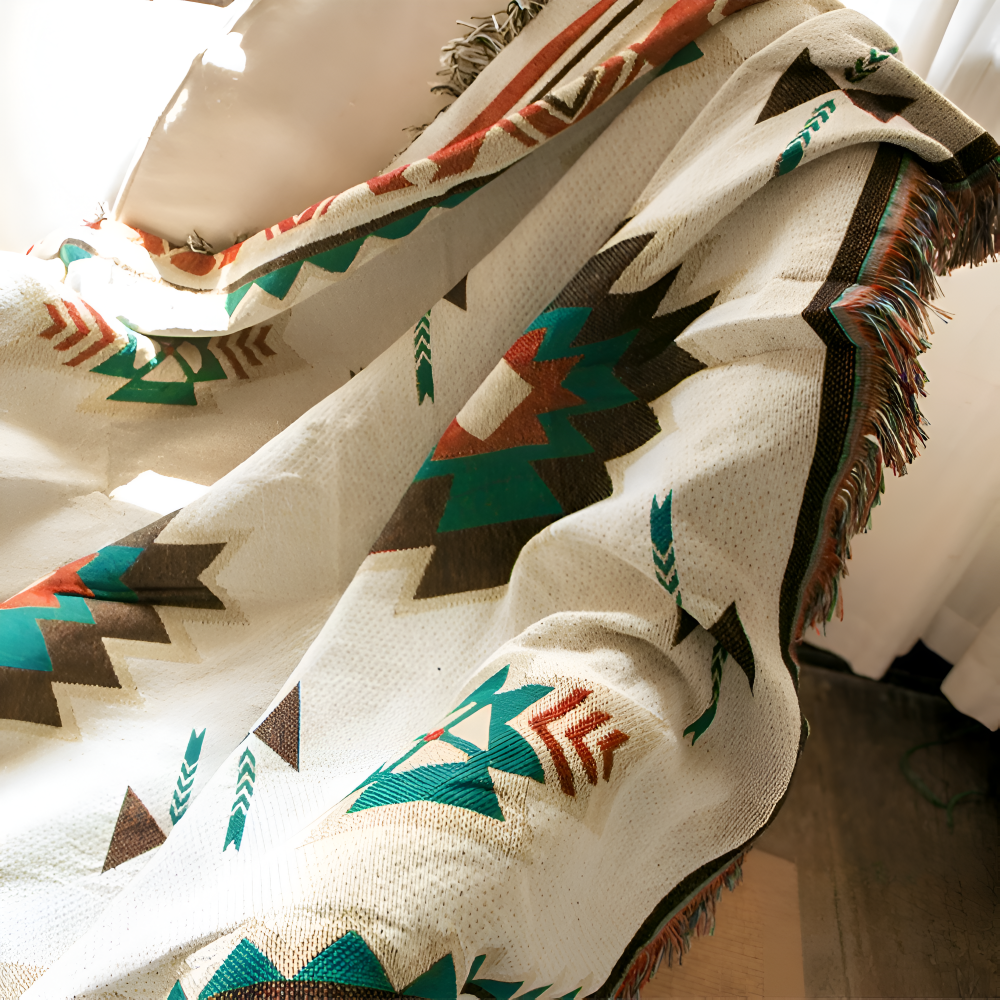 Bohemian Throw Blanket | Geometric Design | Cozy Year-Round Comfort | Polyester