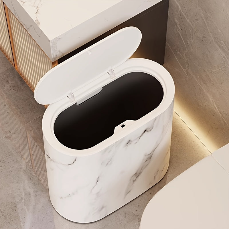 Elegant Marble Design Waste Bin | Chic Kitchen & Bath Can with Lid