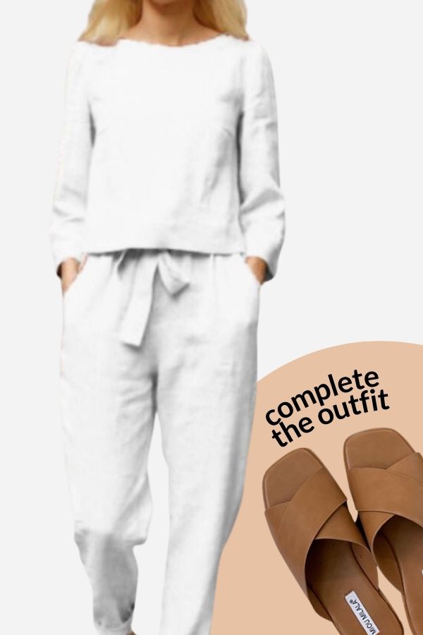 Women's Linen Two-Piece Set | Adjustable Waist Tie | Breathable Fabric | Versatile Wear