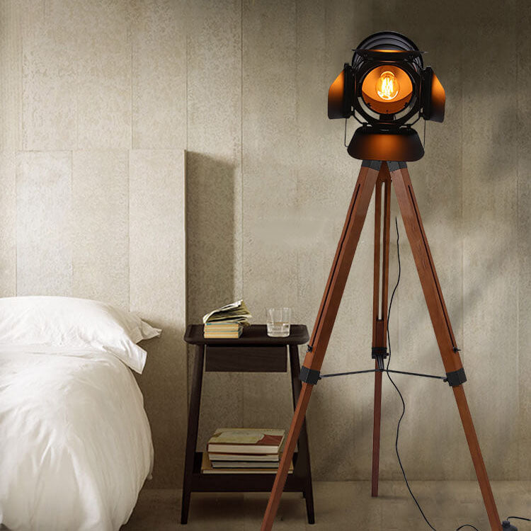 Taavita Vintage Solid Wood Iron Photography Tripod 1-Light Floor Lamp