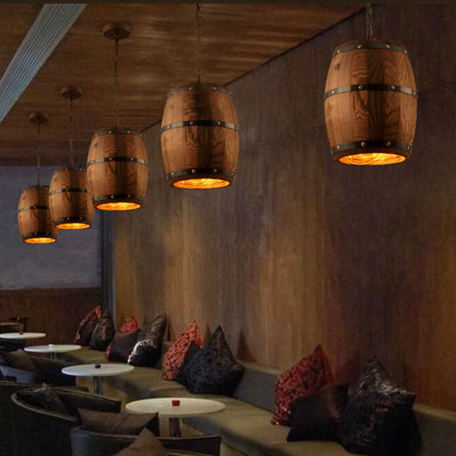 Taavita Vintage Wood Wine Barrel 1-Light Pendant Light - Single Barrel Light