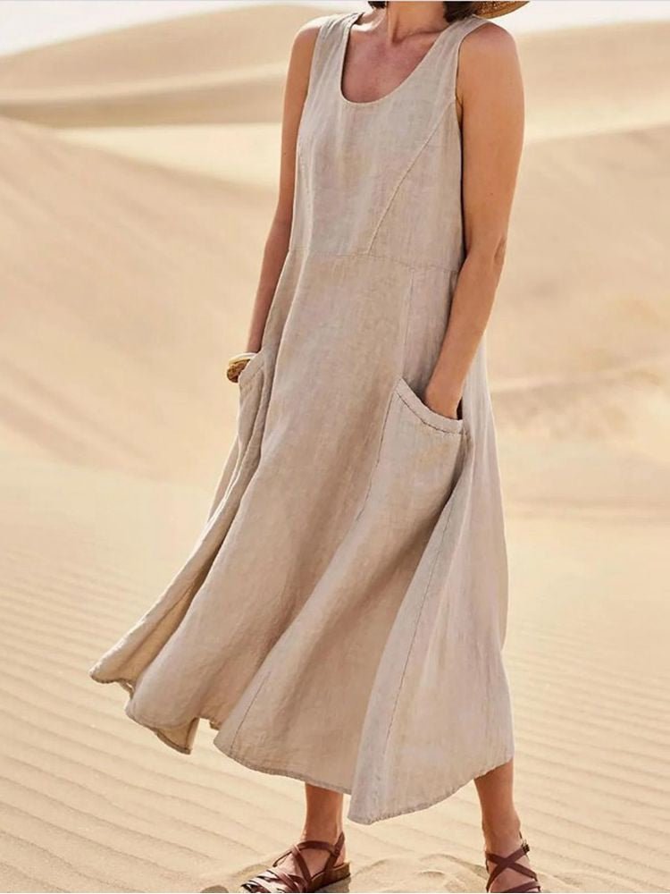 Women’s Maxi Dress | Lightweight Breathable Linen-Style | Side Pockets & Relaxed Fit | Comfortable Summer Wear