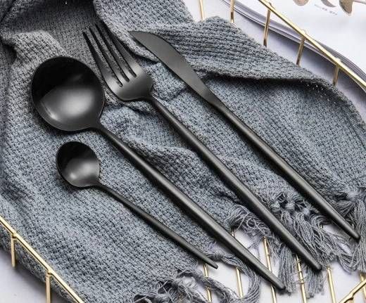 Elysian Noir — Black Stainless Steel Cutlery Set with Ergonomic Grip