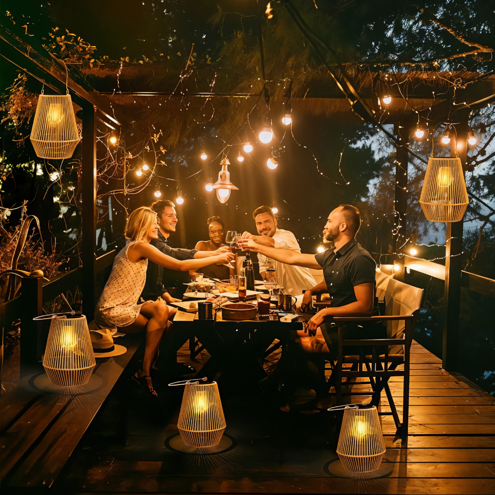 Liora — Solar Outdoor Lamp with Rattan-Style Warm LED Light