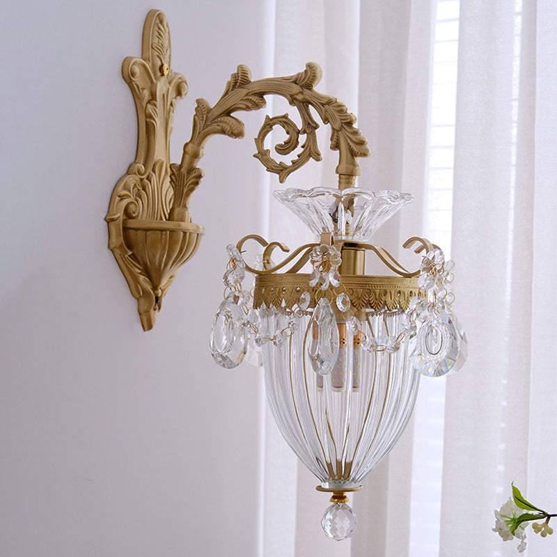Traditional French Court Lantern in Brass with Crystal 1/2 Light Wall Lamp for Living Room