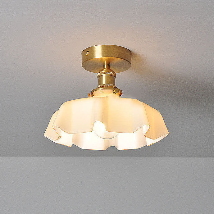 Taavita Vintage Ceiling Light in Cream Glass with Copper Flower Pattern